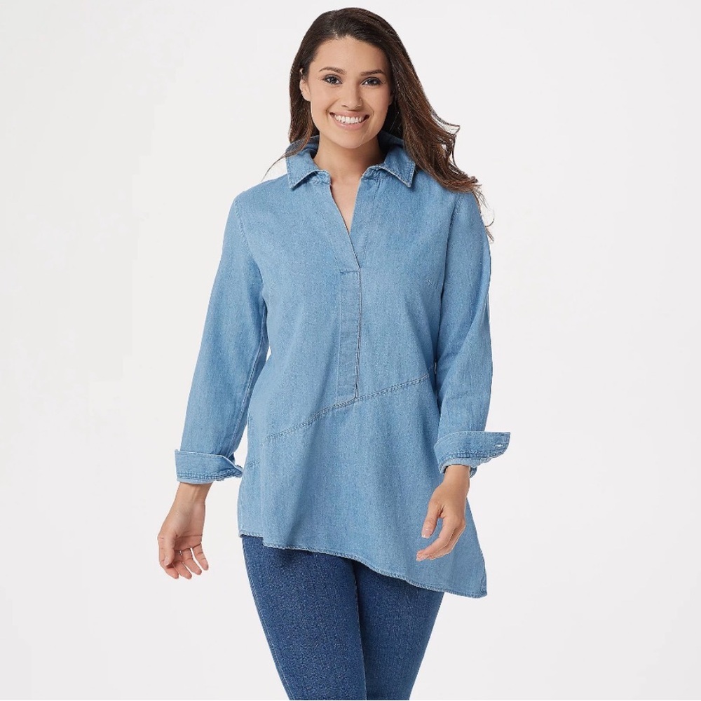 Joan Rivers Jeans Shirt or Tunic with Asymmetric Hem Size 16